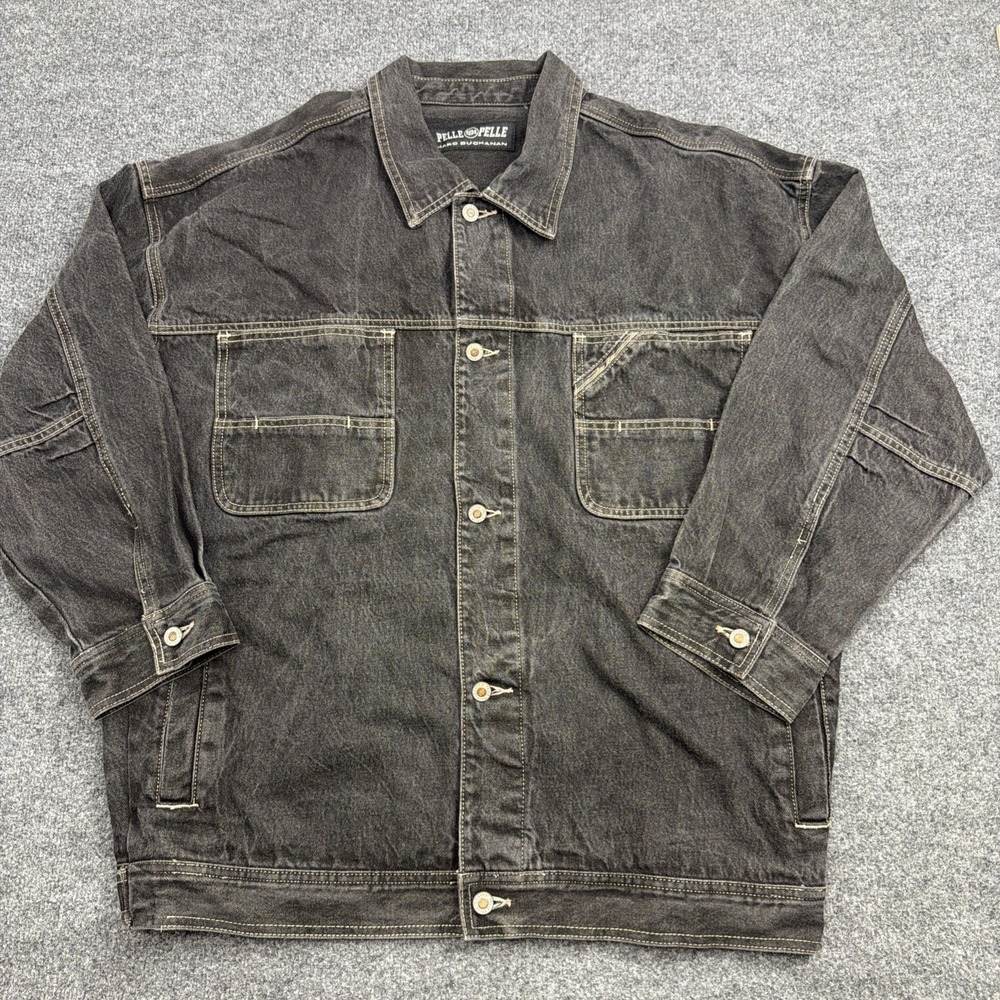 Vintage Pelle Pelle Denim Jacket 2XL Black Retro Trucker Baggy MARC BUCHANAN Y2K